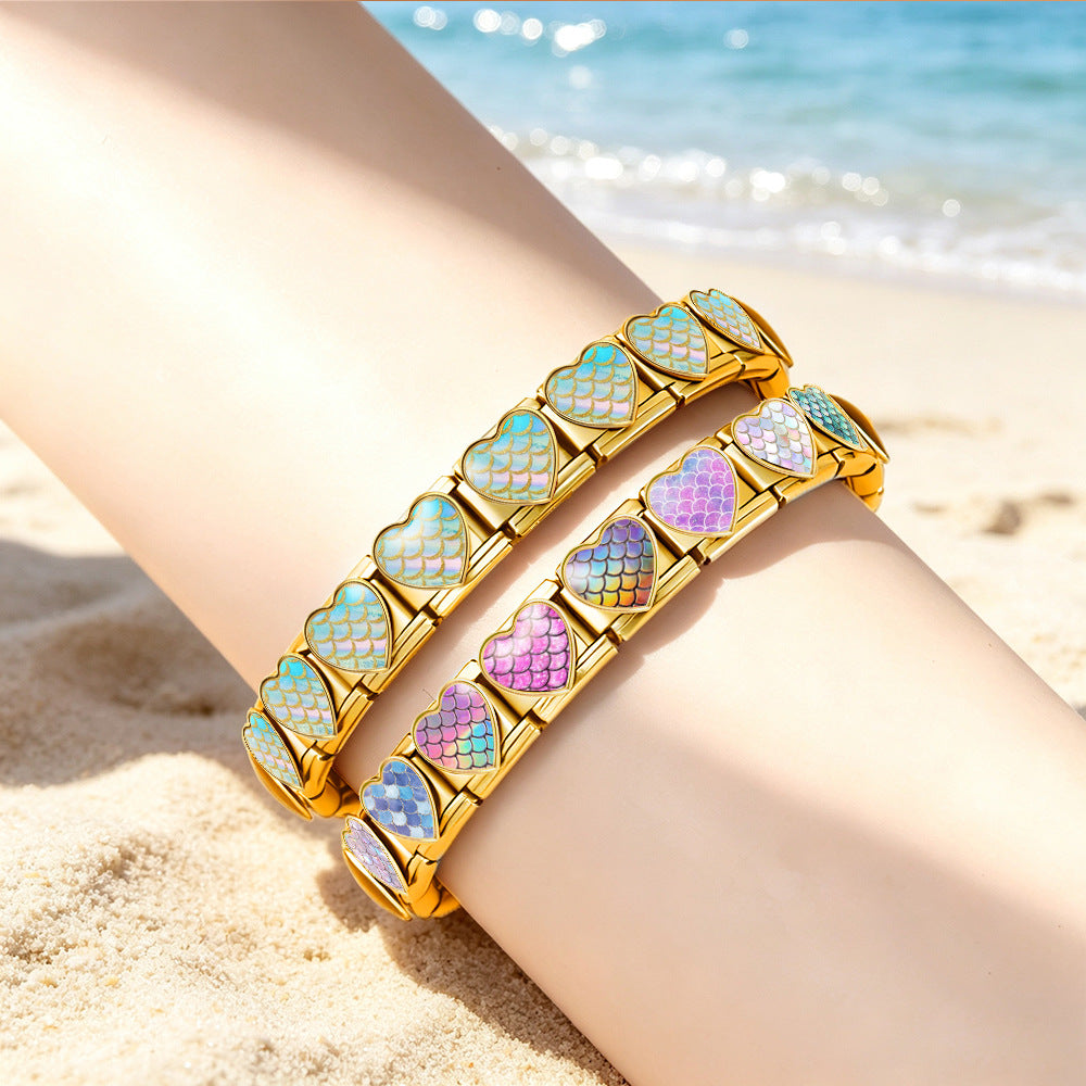 Wholesale Stainless Steel DIY Bracelet Heart Fish Scale Pattern Fashion Jewelry Accessory