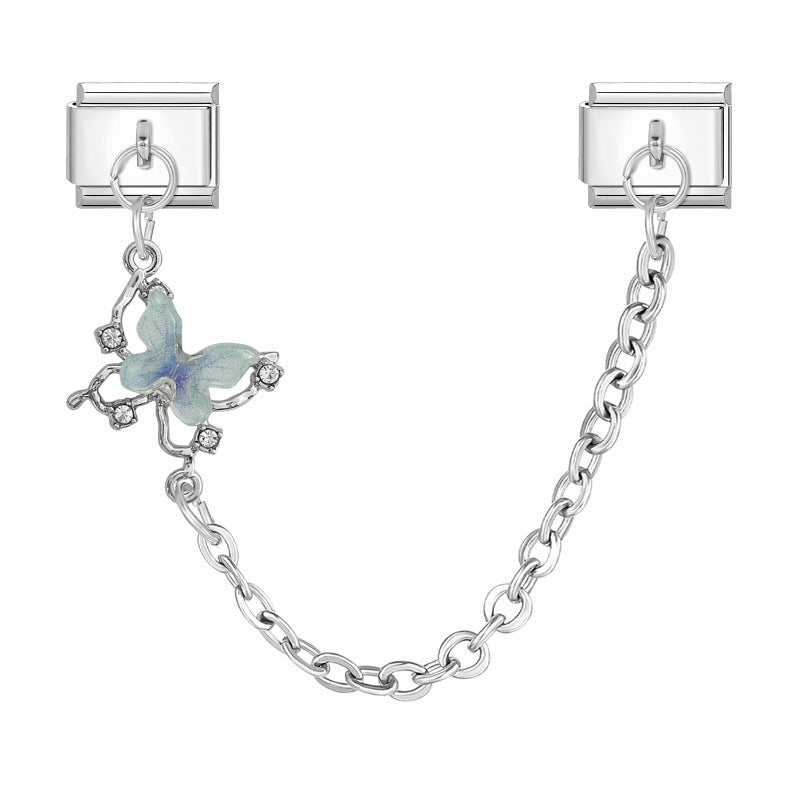 Wholesale 9mm Italian Charm Starter Bracelets DIY Butterfly Double Hanging Style Stainless Steel Composable Bracelet