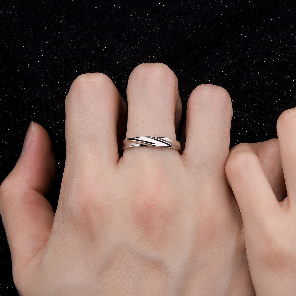 Wholesale s999 Foot Silver Love Simple Wave Micro-inlaid Zircon Couple Ring