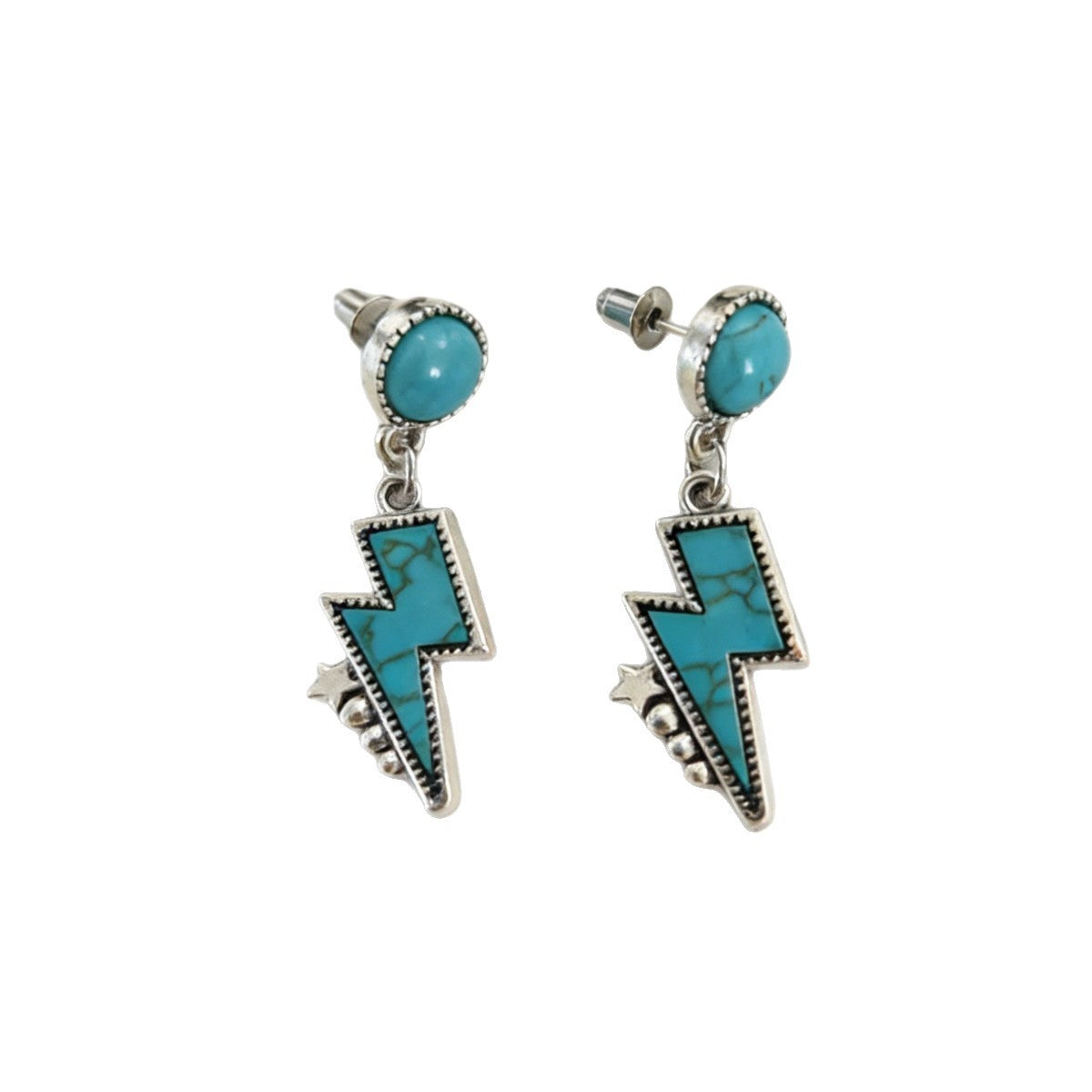 Wholesale Ethnic Style Exaggerated Lightning Five Pointed Star Turquoise Earrings