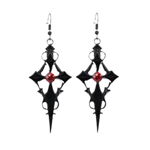 Wholesale Gothic  Punk Style Cross Pattern Metal Red Rhinestone Necklaces Earrings
