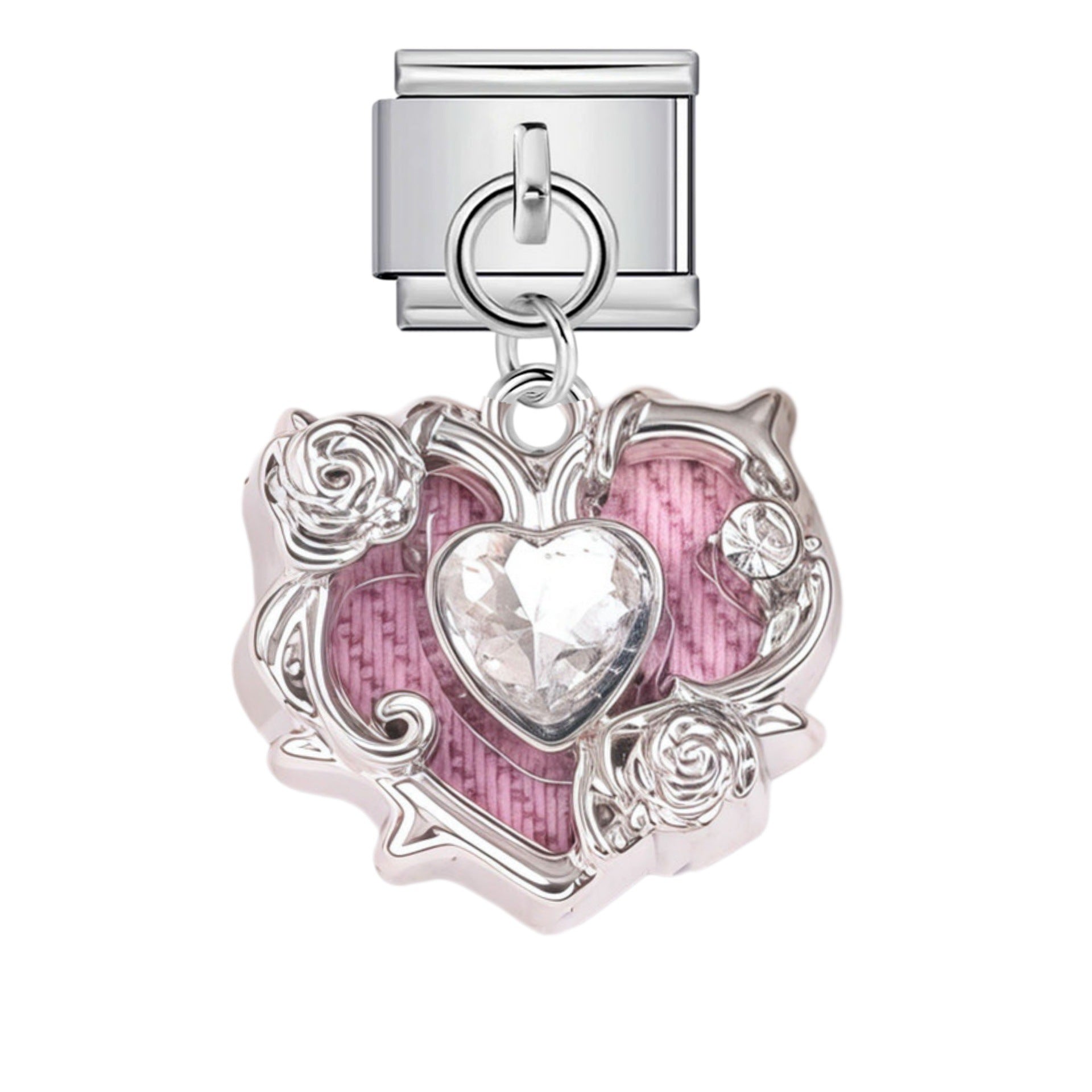 Wholesale Stainless Steel Italian Style Modular Bracelet with Pink Pendant and Elastic Band - Fashion Accessory
