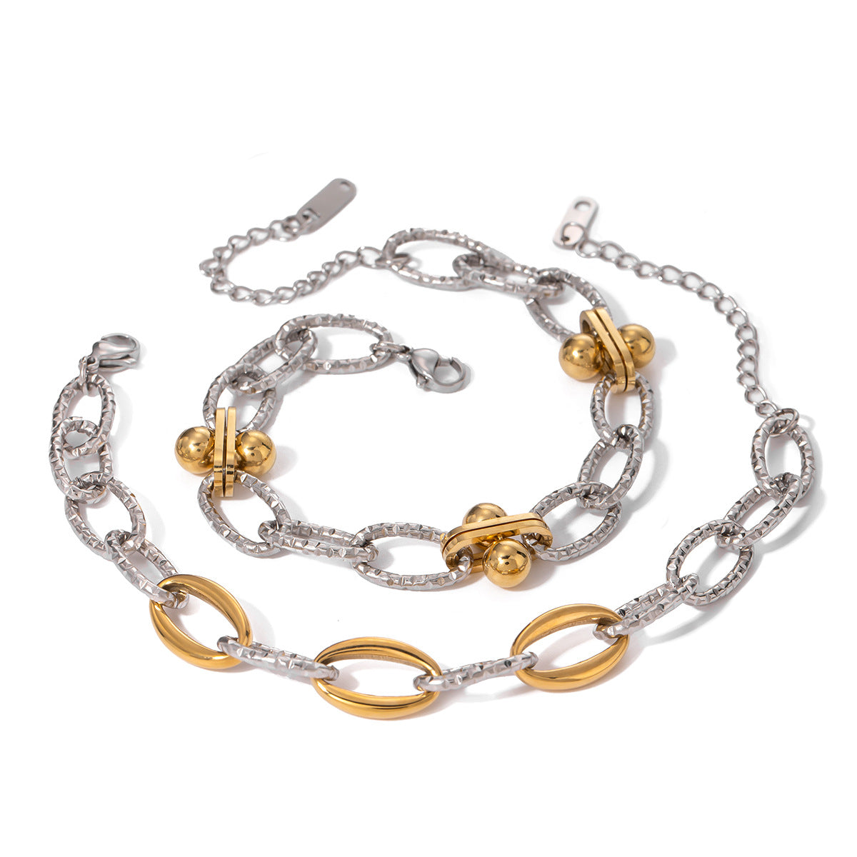 Wholesale 18k Gold Stainless Steel Gold and Silver Color Splicing O-Hammer Thick Chain Bracelet