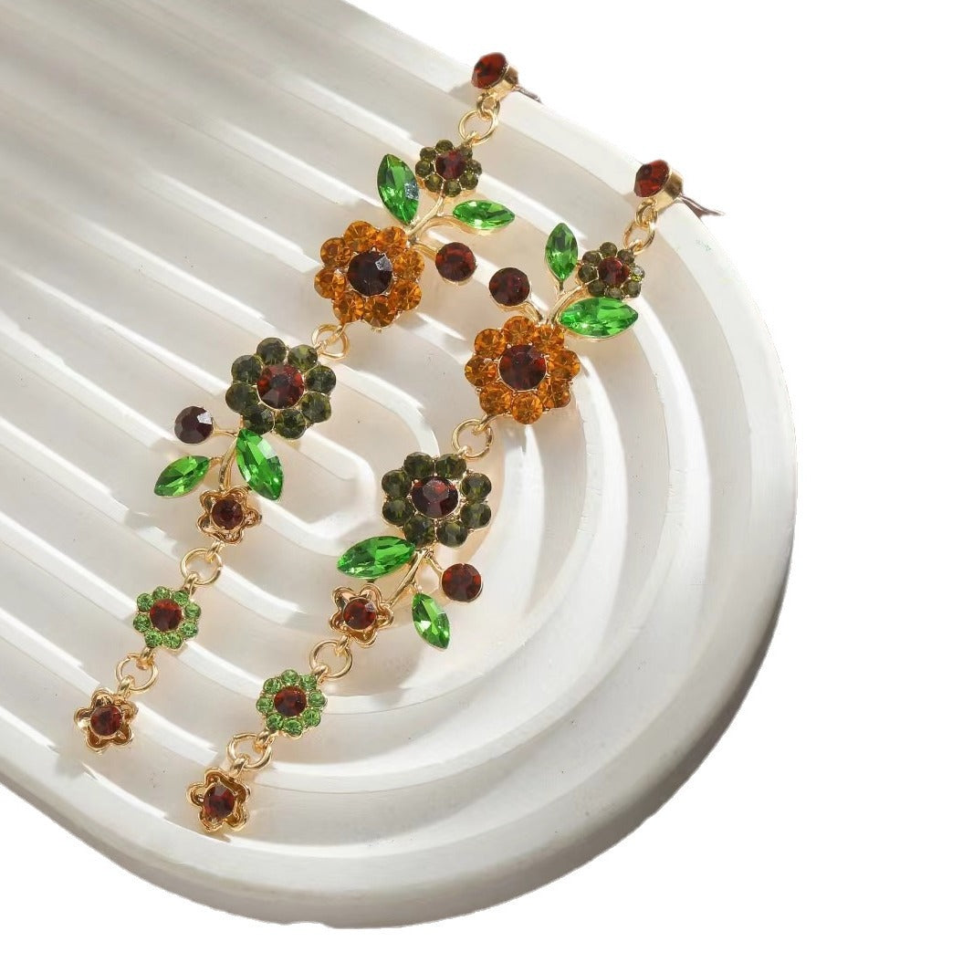 Wholesale Alloy Flower Tassel Earrings