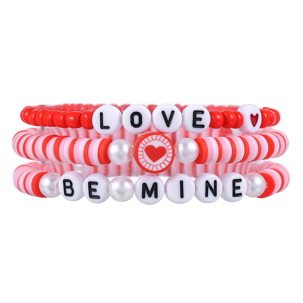 Wholesale Valentine's Day Soft Clay Stretch Bracelet Set