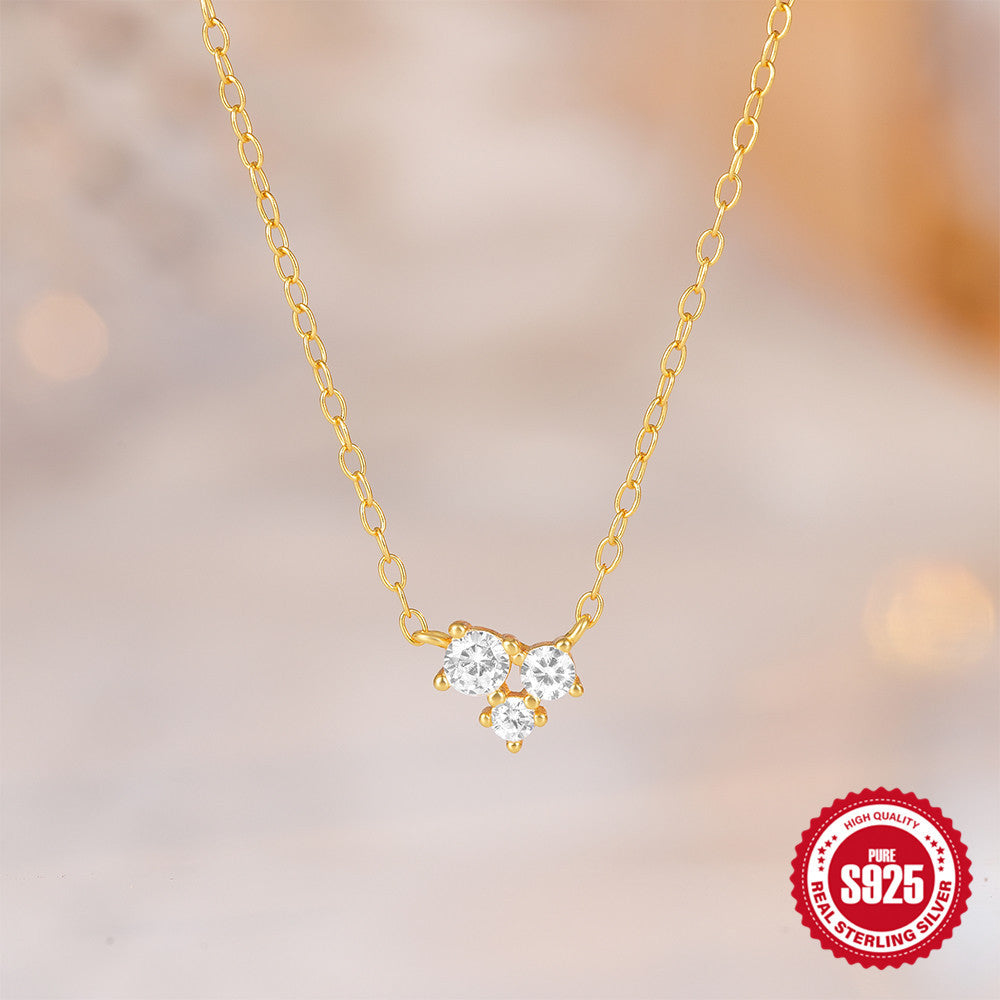 Wholesale 925 Sterling Silver Geometric Single Diamond Women's Stacked Necklace