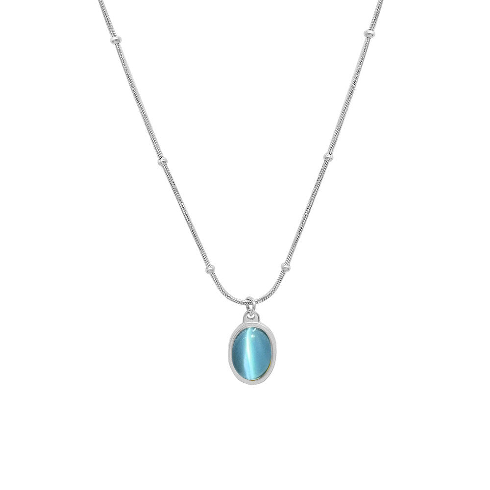Wholesale French Retro Titanium Steel 18K Gold Plated Cat Eye Oval Pendant Necklace Women S Collarbone Chain Fashion Accessory