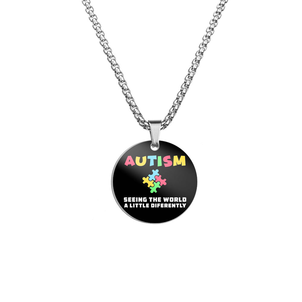 Wholesale Autism Color Printed Pendant Stainless Steel Necklace ACC-NE-HuanYu005