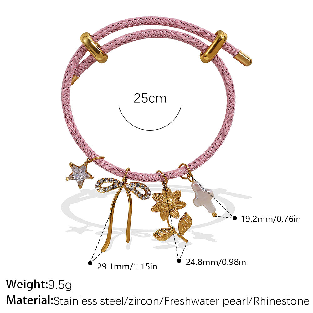 Wholesale Cross-Border European and American Popular Adjustable Rope Multi-Pendant Bracelet DIY Stainless Steel Plated 18K Gold Bracelet Accessible Luxury Model