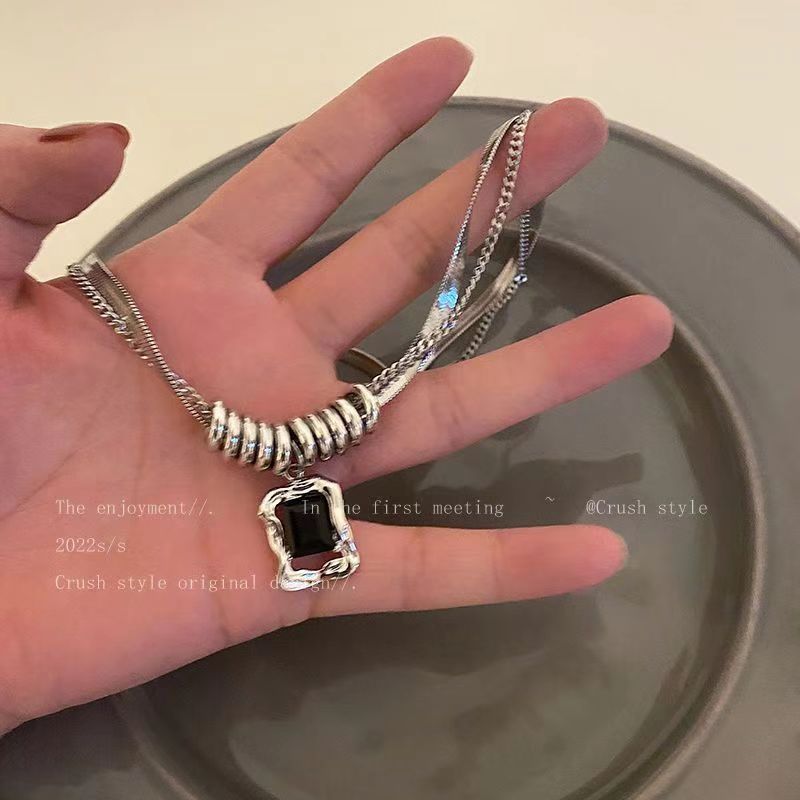 Wholesale Hip Hop Double Layer Square Zircon Necklace For Women Trendy Fashion Accessory Boutique Resale Gift