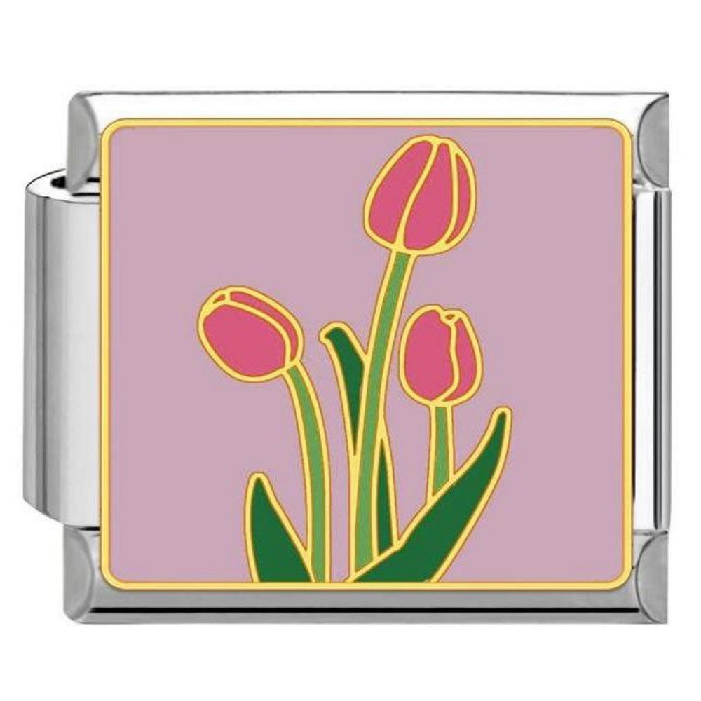 Wholesale Titanium Steel Enamel Flower Pattern Italian Charm Bracelet,  DIY Bracelet for Jewelry Making,  Fashion Accessory