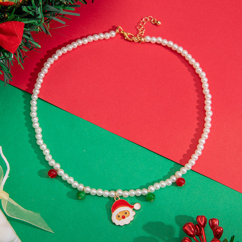 Wholesale Christmas Snowman Pendant Pearl Necklace