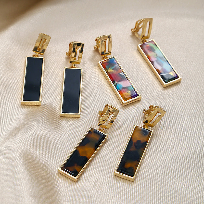 Wholesale colorful rectangular long ear clips earrings