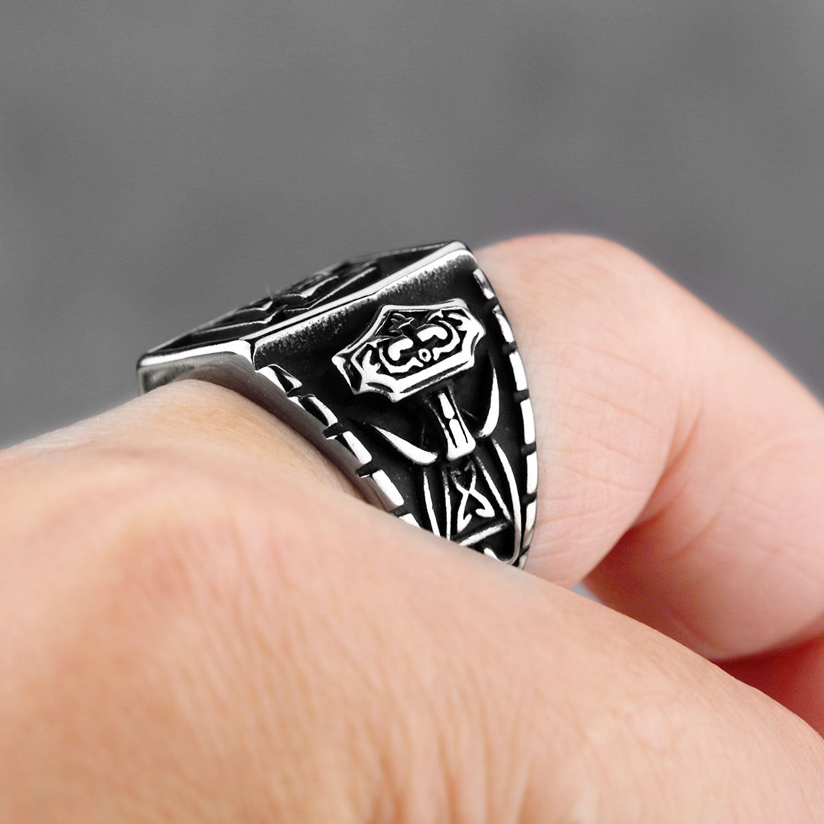 Wholesale  Titanium Steel Ring  Thor's Hammer Men's Fashion Retro Ring