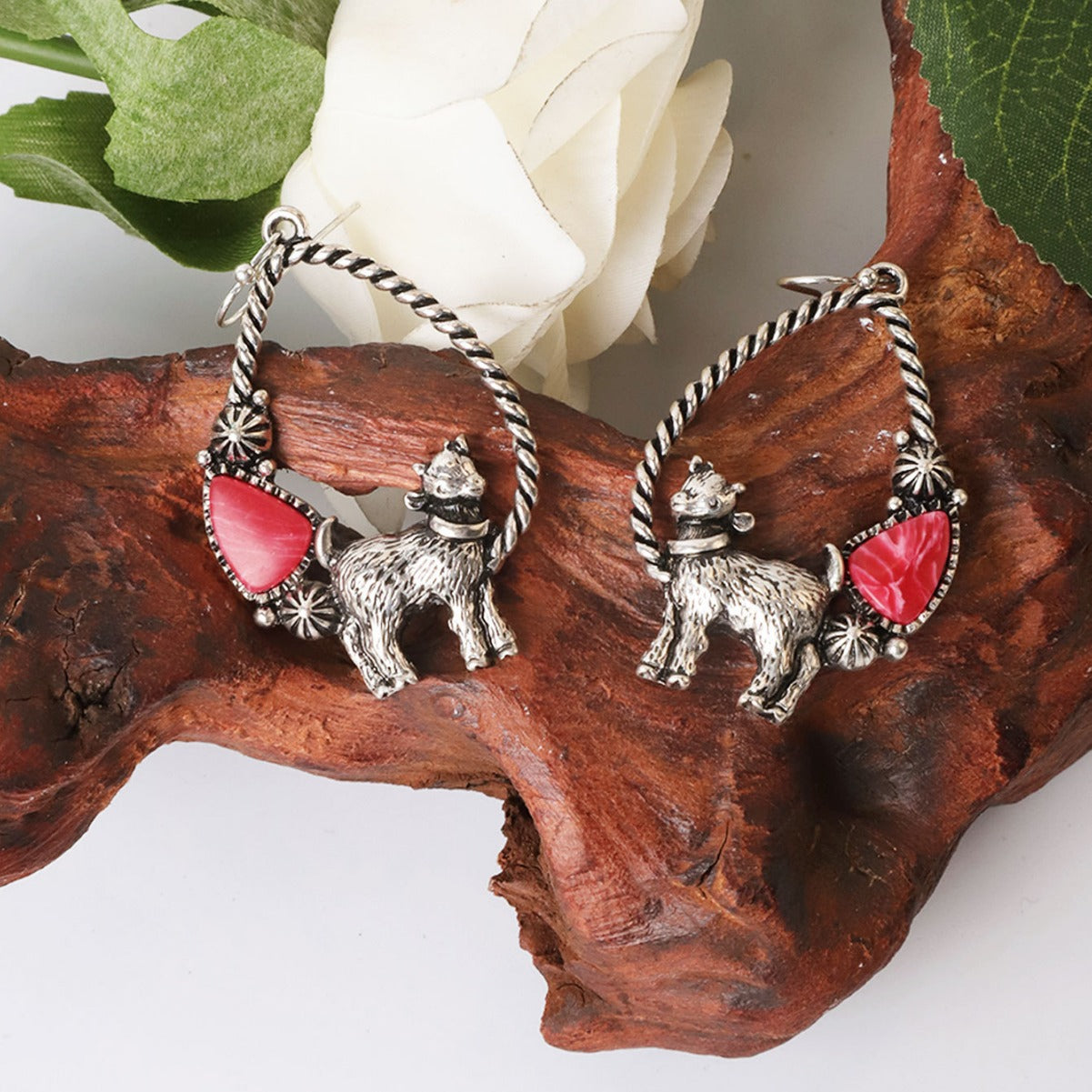 Wholesale Exaggerated Animal Retro Multi-color Turquoise Ancient Silver Earrings ACC-ES-Xilu005