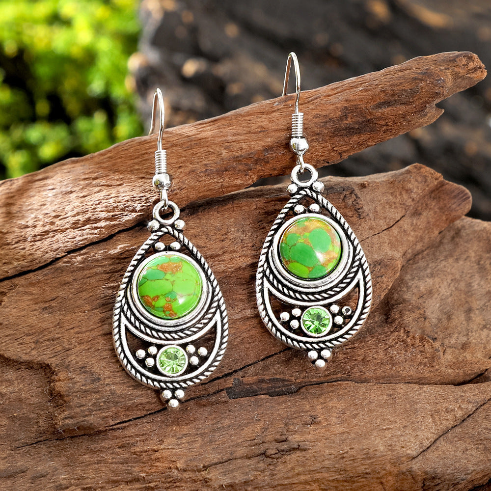 Wholesale Antique Finish Alloy Drop Earrings,  Bohemian French Style Turquoise Inlay Women' s Fashion Jewelry