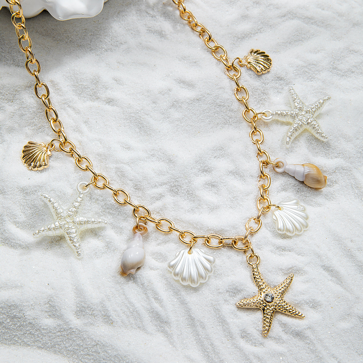 Wholesale Bohemian  alloy starfish scallop conch pendant adjustable women's necklace