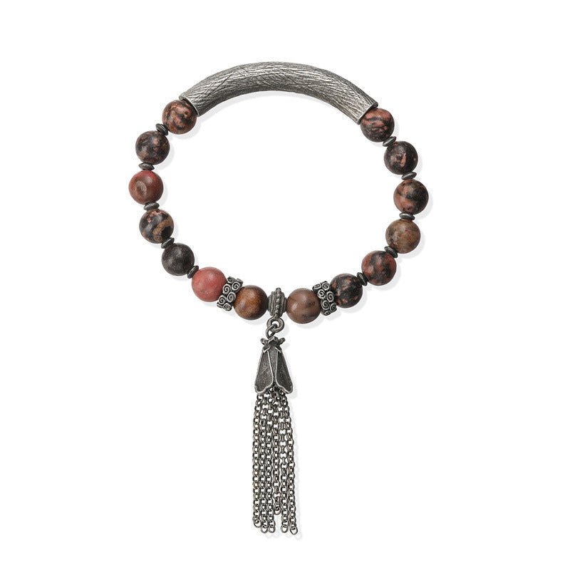 Wholesale New Chinese Style Gun Black Stone Bead Bracelet With Tassel Unisex Retro Wedding Gift Jewelry Accessory
