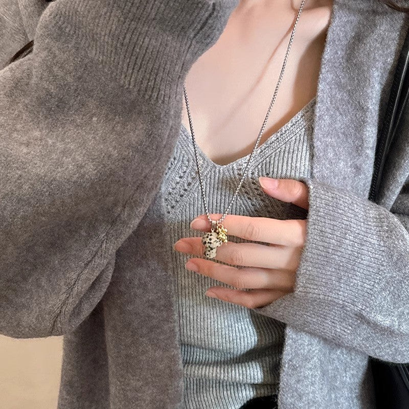 Wholesale  Titanium Steel Cartoon Mushroom Necklace Natural Stone Tiger Eye Pendant