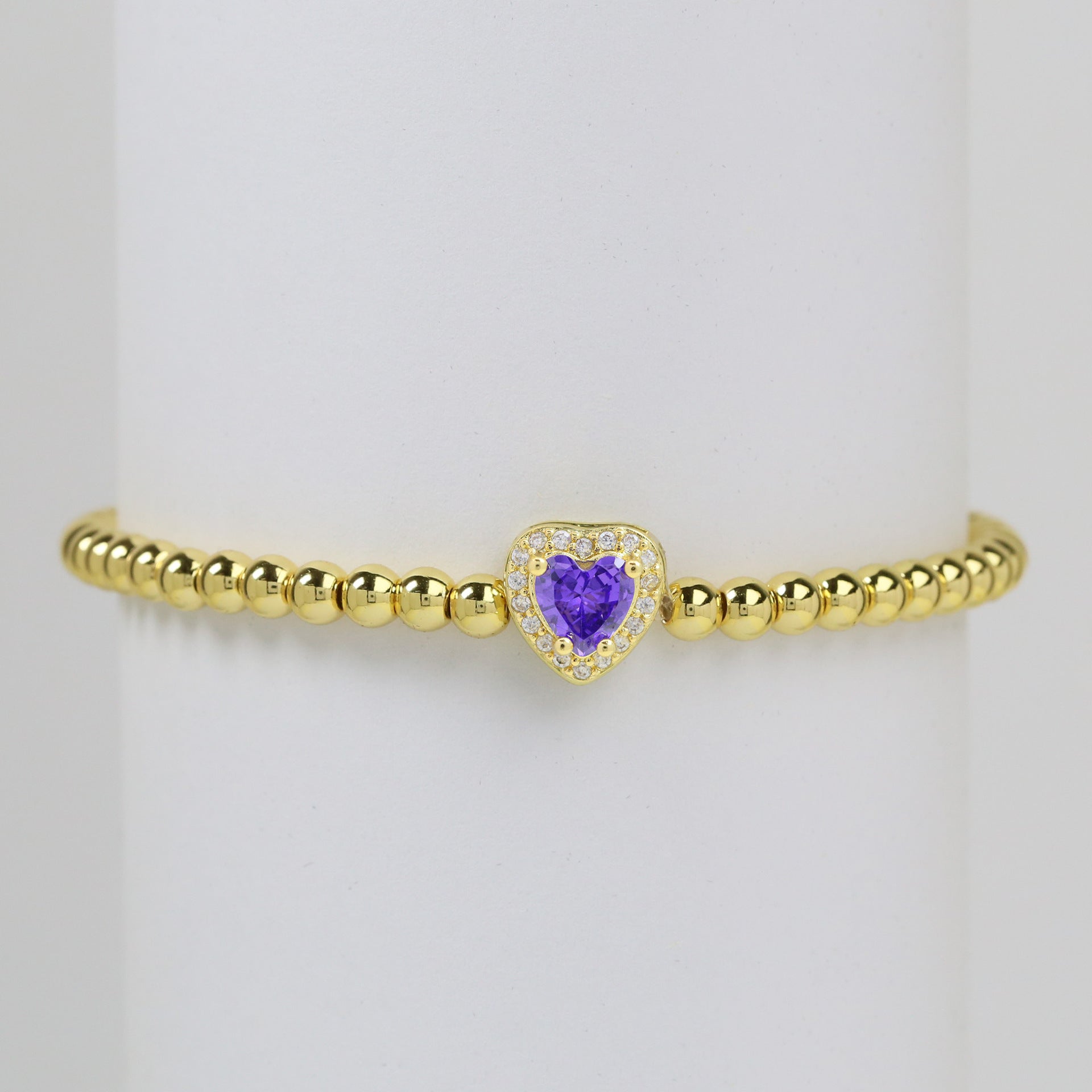 Wholesale  18k gold twelve birthstone December stone color love copper beads bracelet