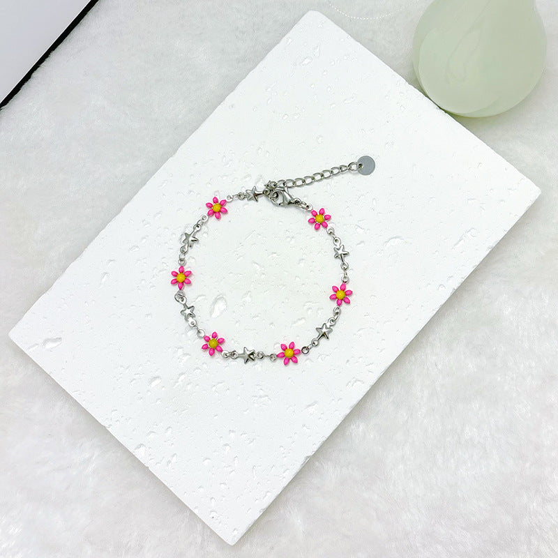 Wholesale  18k gold stainless steel daisy double-sided oil drop flower bracelet