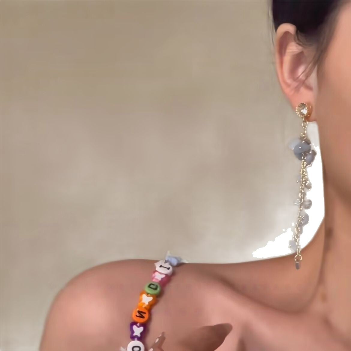 Wholesale Blue Tassel Flower Earrings