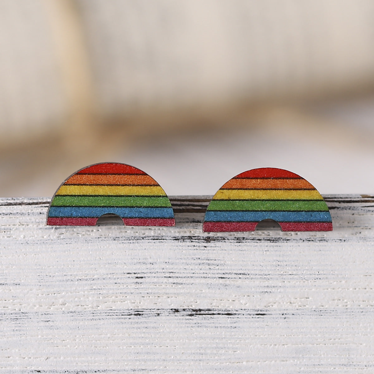 Wholesale Rainbow Heart Star Flag Wood Earrings ACC-ES-ChuLian050