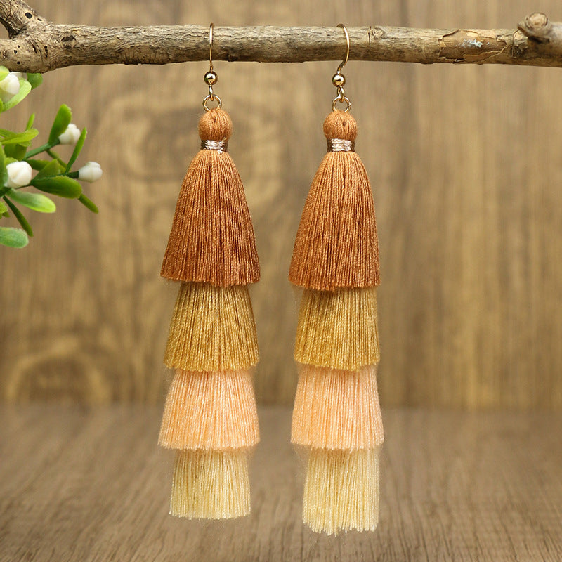 Wholesale Bohemian Tassel Earrings Long Color Matching Multi Layer Fashion Accessory