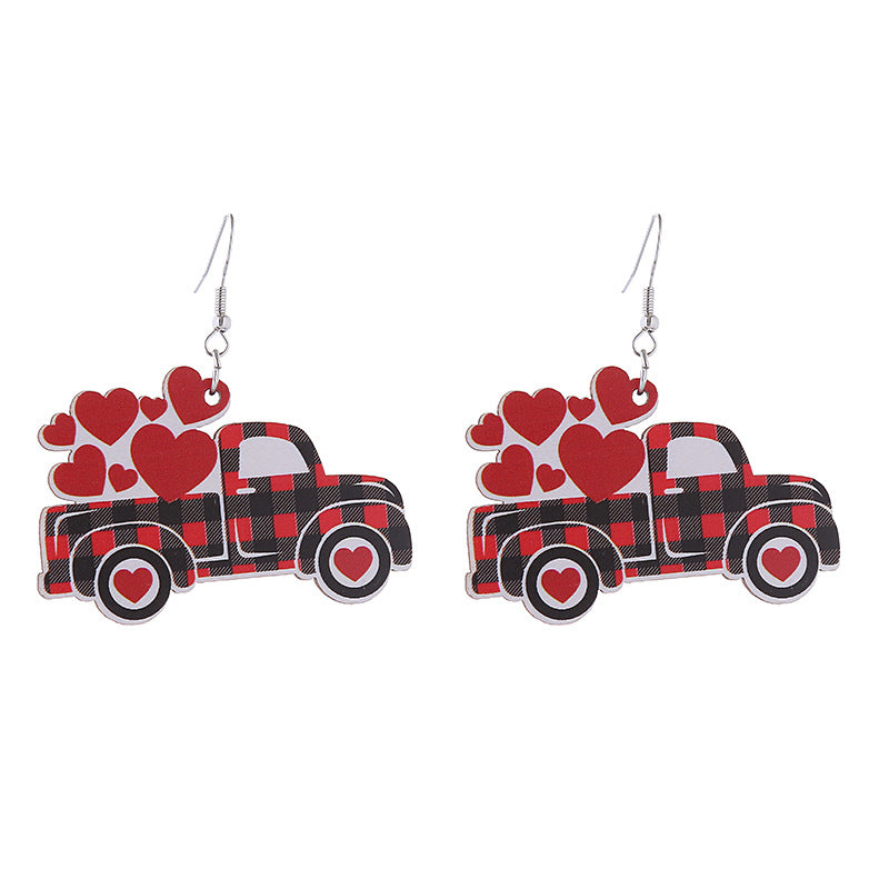 Wholesale Valentine's Day Love LOVE Printed Letters Wooden Earrings ACC-ES-ChouT002