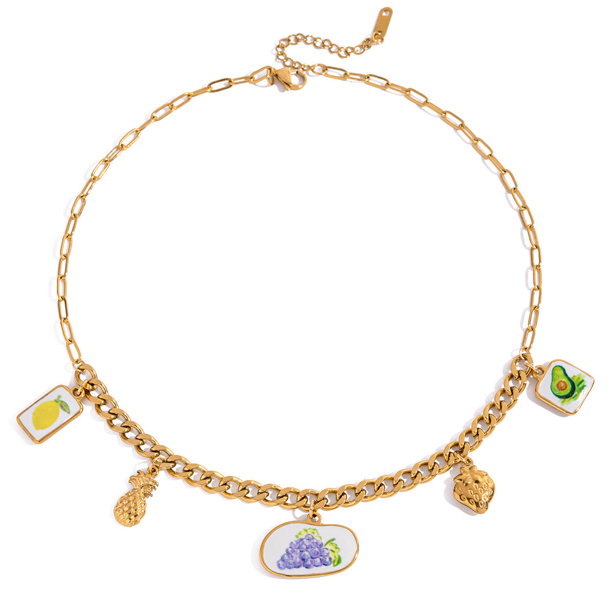 Wholesale 18K Gold Stainless Steel Oil Drop Printed Fruit Pendant Necklace