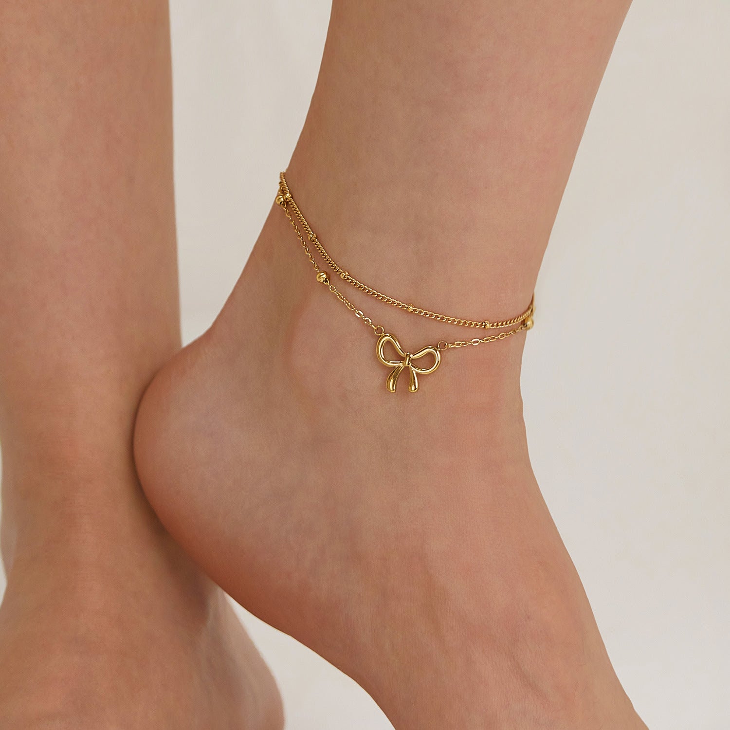 Wholesale  Stainless Steel Double Layer Overlapping Bowknot Foot Chain  Anklets