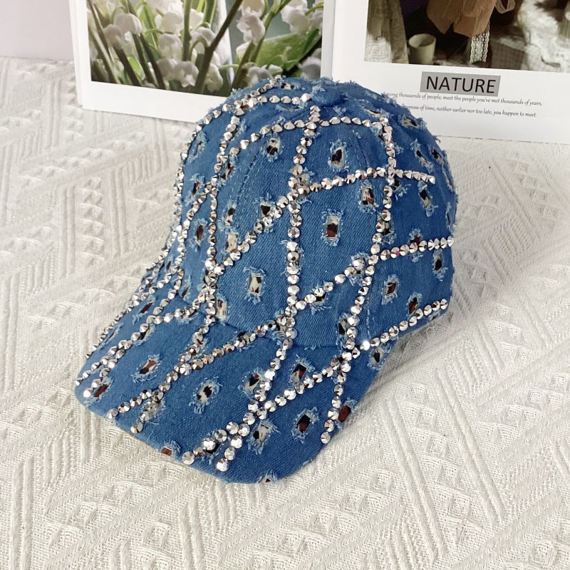Wholesale  Ripped Leopard Washed Cowboy Hat  Diamond Rhinestone Fashion Baseball Cap