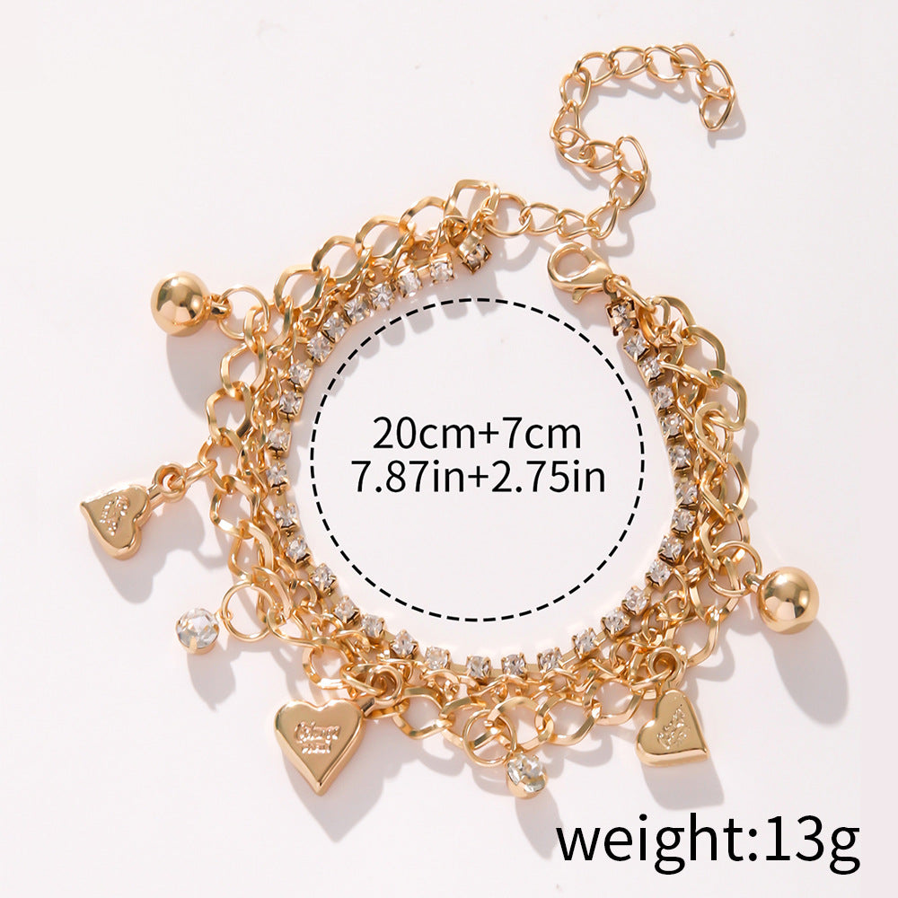Wholesale Trendy Multi-Layer Love Rose Adjustable Pendant Bracelet Electroplated Alloy Jewelry Accessory