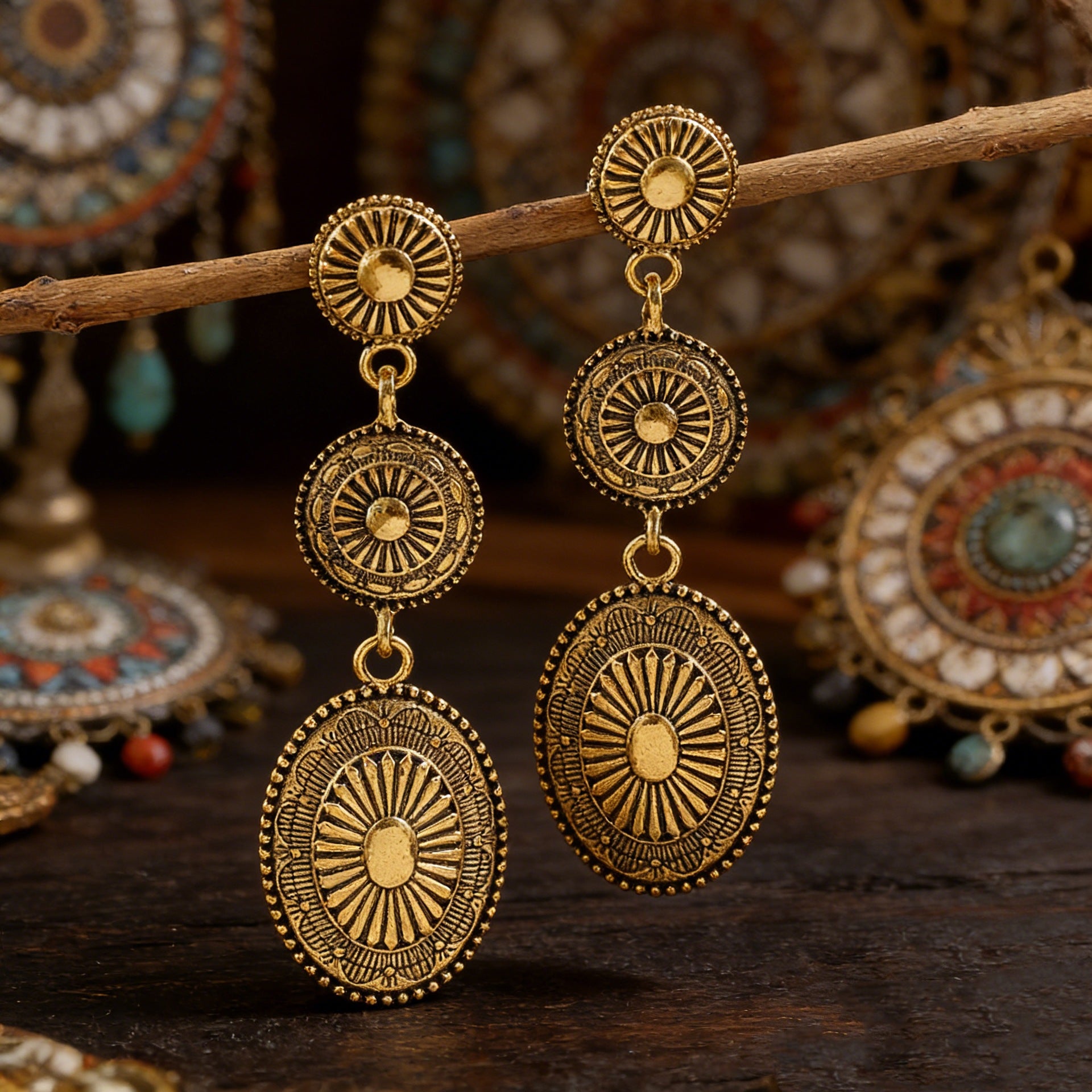 Wholesale Alloy Ancient Silver Long Drop Earrings Retro Western Ethnic Style Jewelry Accessory for Everyday Wear