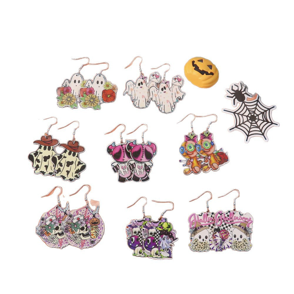 Wholesale 5pcs Wooden Ghost Cartoon Earrings