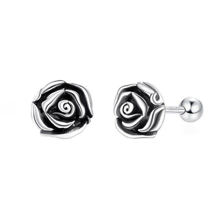 Wholesale sterling silver men's vintage rose screw buckle earrings