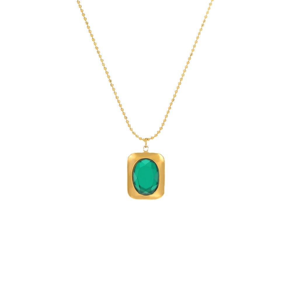 Wholesale  Retro Emerald Stainless Steel Necklace