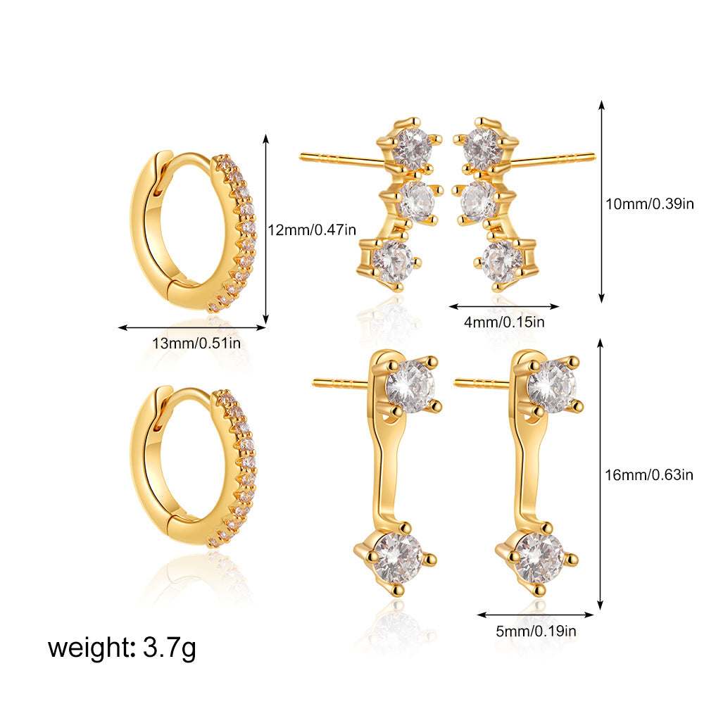 Wholesale 18K gold simple temperament inlaid zircon earrings