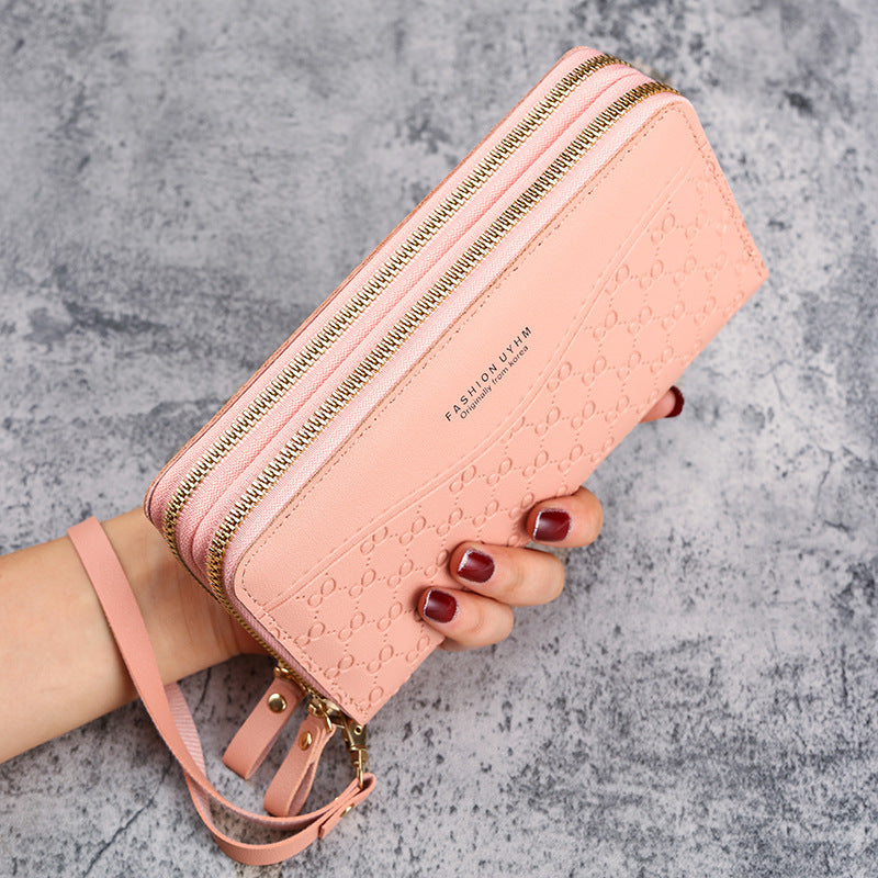 Wholesale Synthetic Leather Red Floral Multifunctional Double-Zip Long Wallet with Phone Pocket and Key Holder,  Everyday Gift for Women