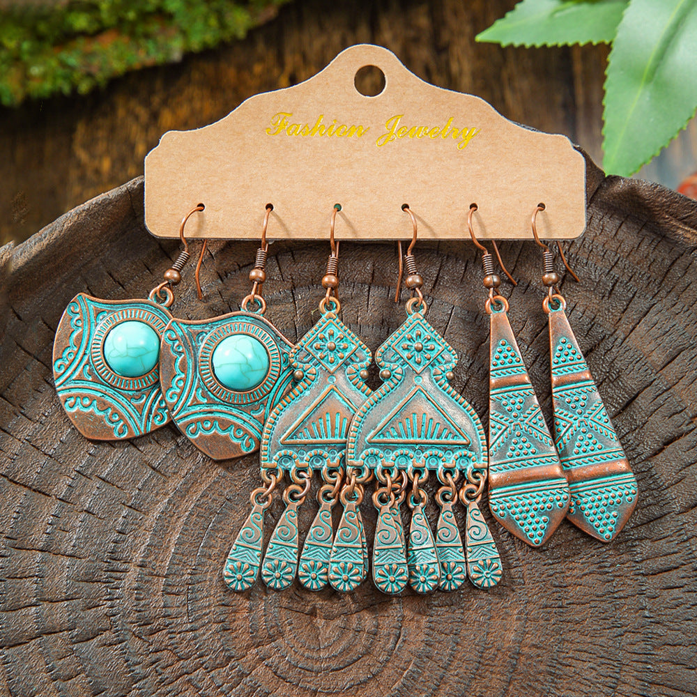 Wholesale Retro Irregular Tassel Earrings Set 3 Piece Alloy Fashion Jewelry for Boutique Resale