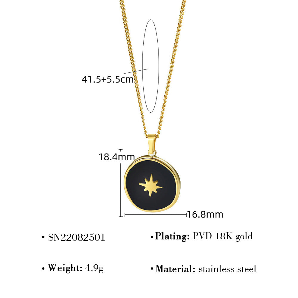 Wholesale Titanium Steel Necklace Eight-pointed Star Oil Drop Black Star Clavicle Chain Necklace ACC-NE-Mingl005