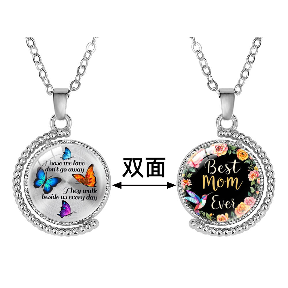 Wholesale  double-sided rotatable crystal pendant necklace mother's day necklace