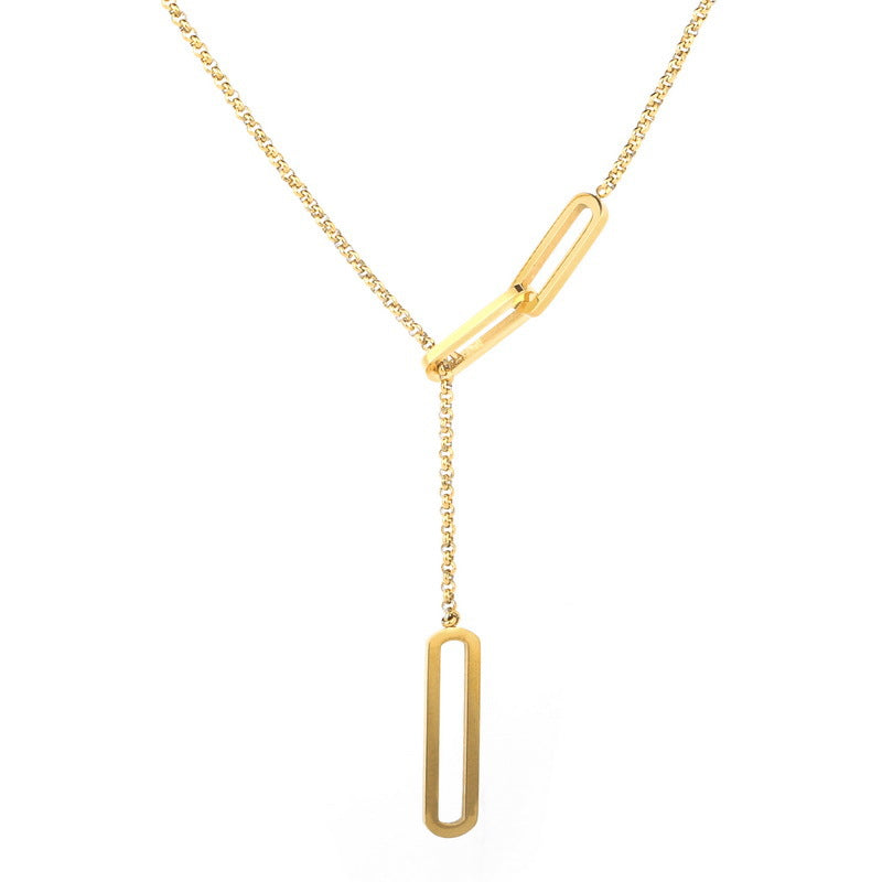 Wholesale titanium steel light luxury hollow rectangular long necklace