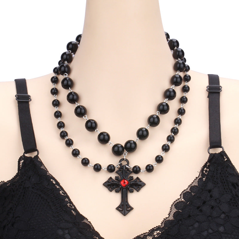Wholesale Halloween dark cross pearl necklace hip hop  necklace