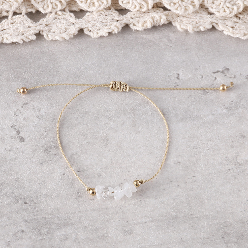 Wholesale Bohemian colorful irregular natural stone gravel adjustable handmade woven bracelet