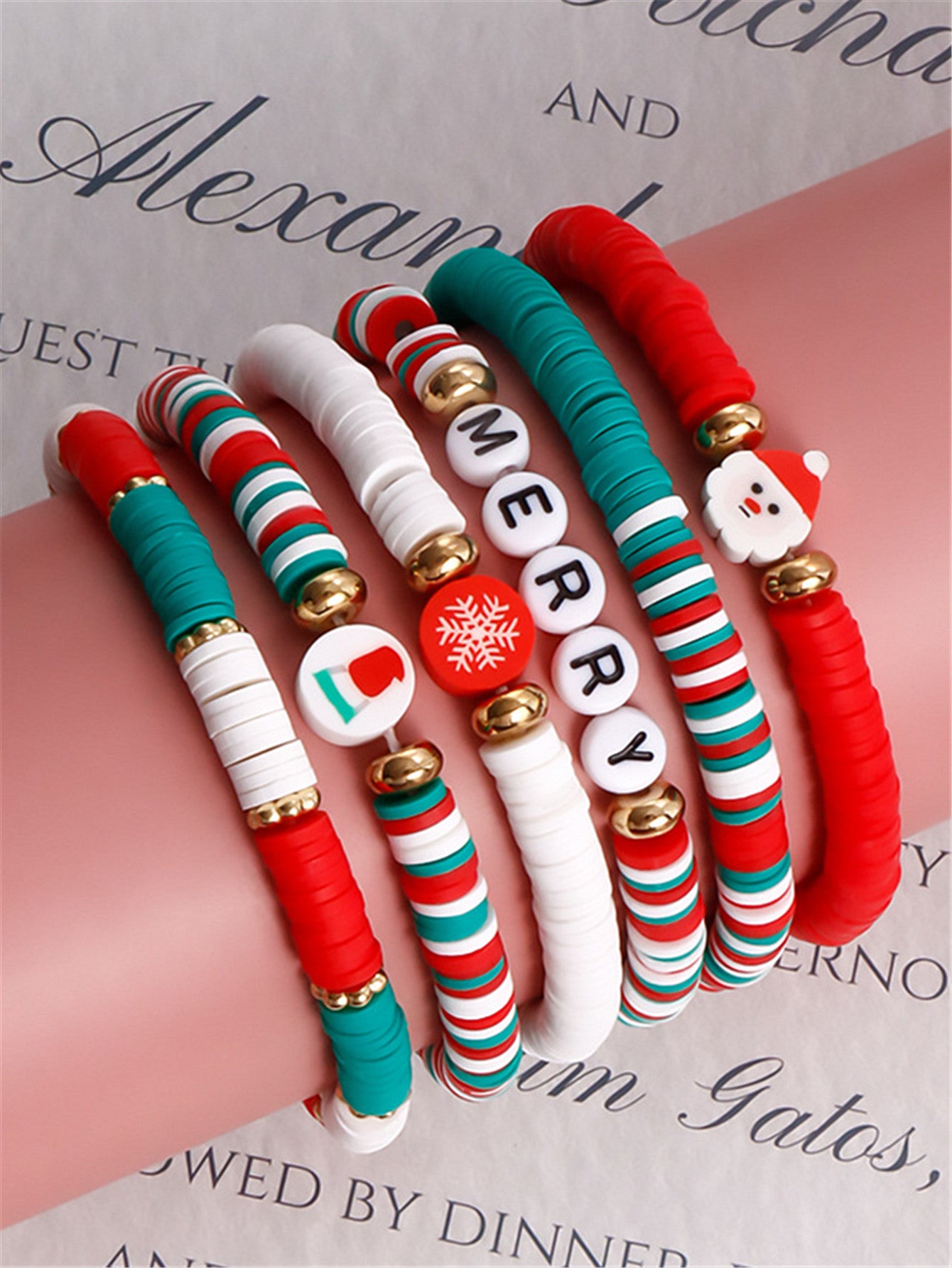 Wholesale Christmas snowflake and  soft clay stacked bracelet set