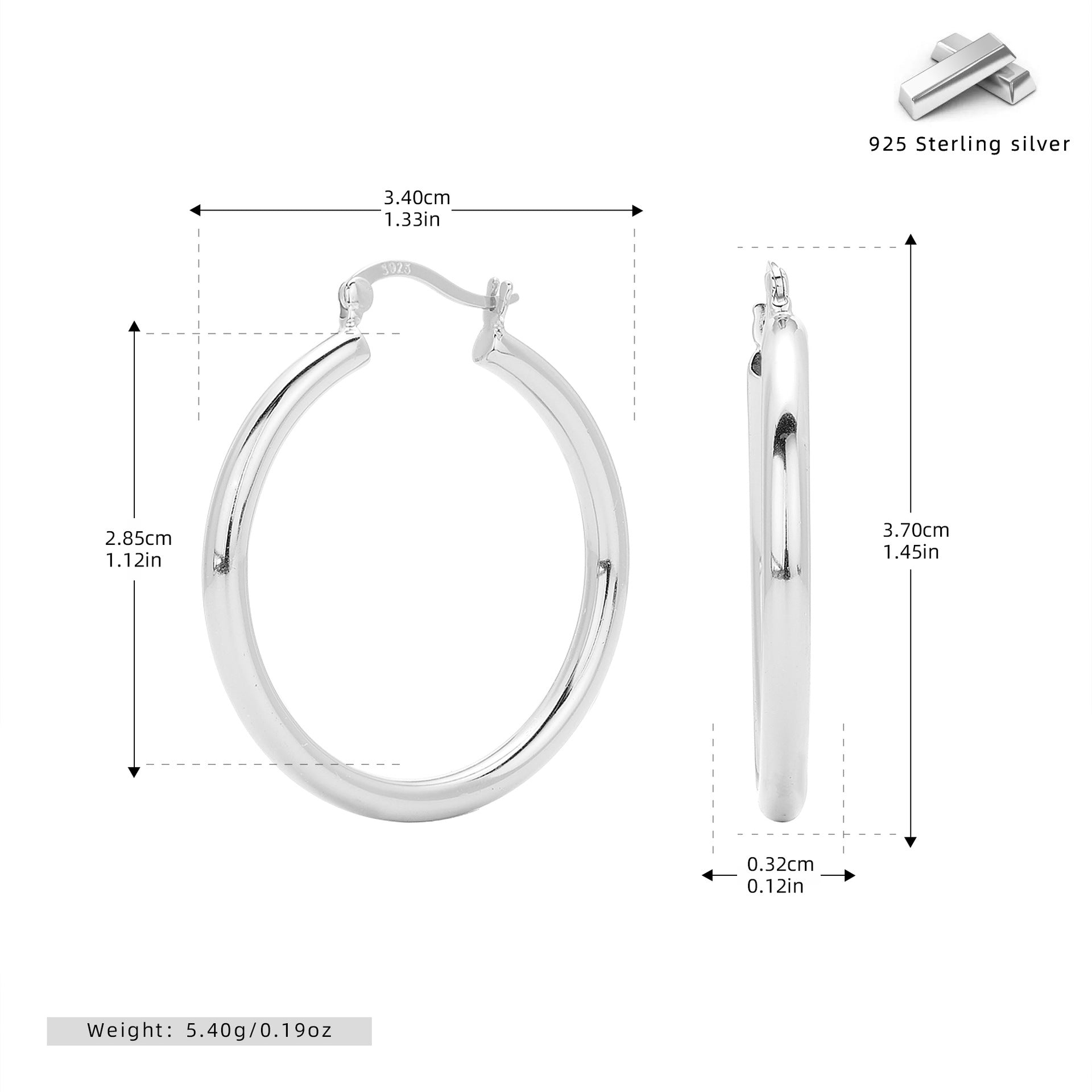 Wholesale S925 Sterling Silver Hollow Tube Ring Earrings