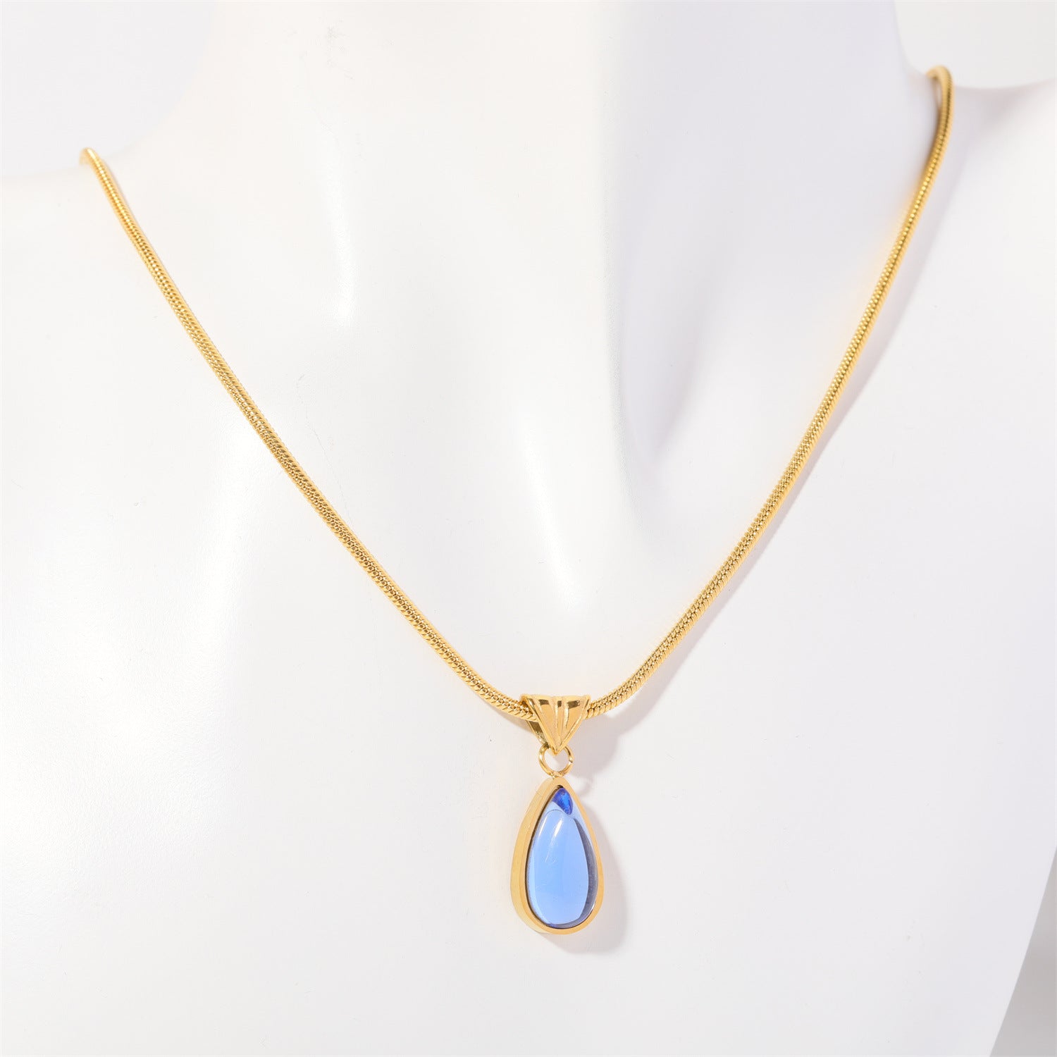 Wholesale 18K Gold Plated 12 Birthstone Titanium Steel Water Drop Necklace