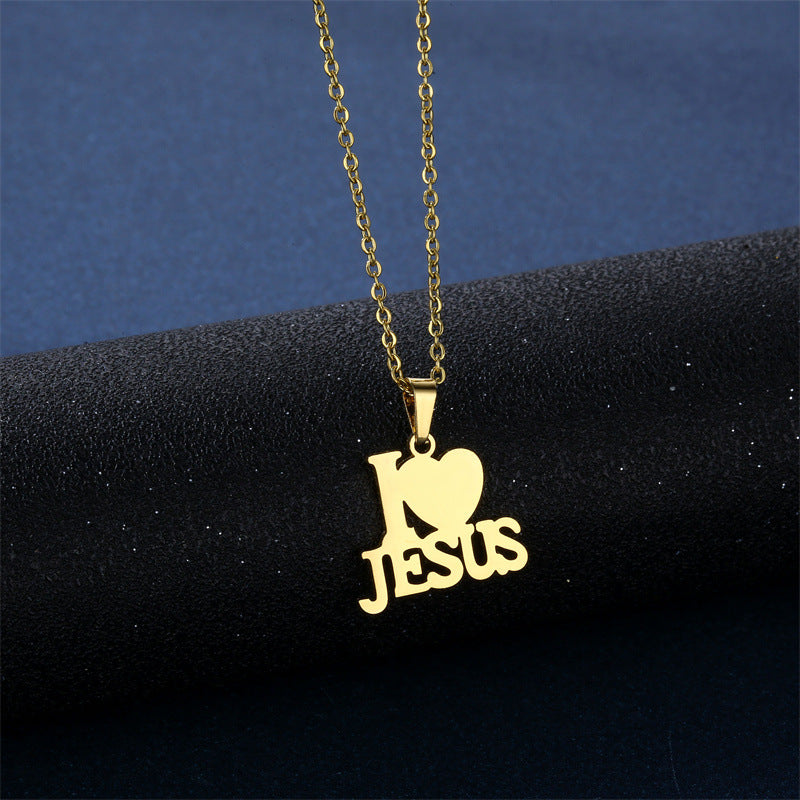 Wholesale 304 Stainless Steel I LOVE JESUS Necklace and Earrings Set ACC-ES-MinM004