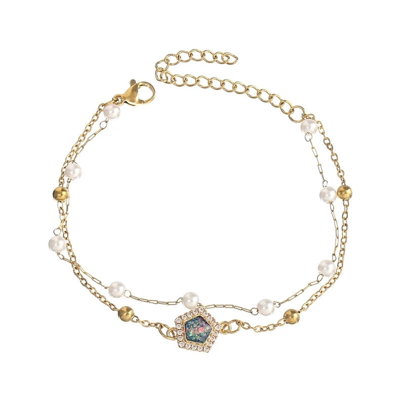 Wholesale heart-shaped stainless steel simple double chain adjustable ladies bracelet